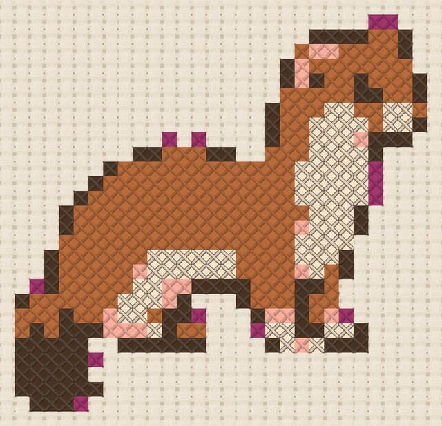 Stoat finished in cross stitch on Aida cloth