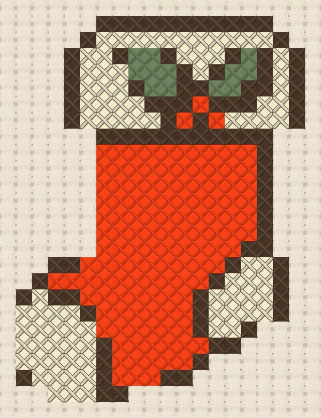 Stocking finished in cross stitch on Aida cloth