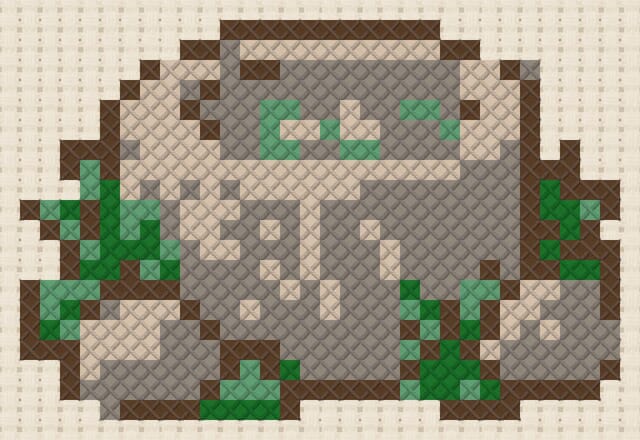 Stone basin finished in cross stitch on Aida cloth