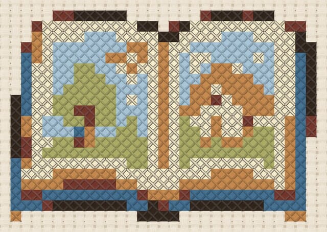 Storybook finished in cross stitch on Aida cloth