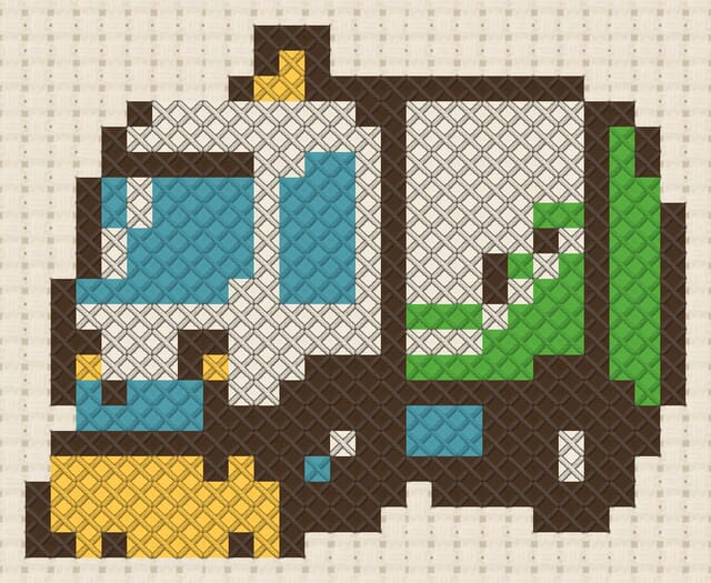 Street sweeper finished in cross stitch on Aida cloth