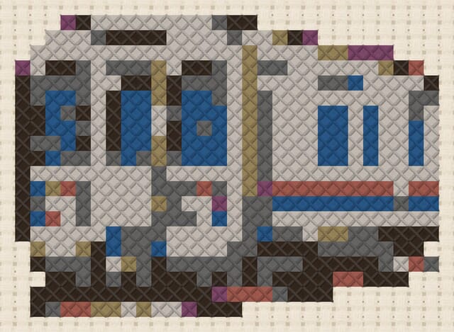 Subway car finished in cross stitch on Aida cloth