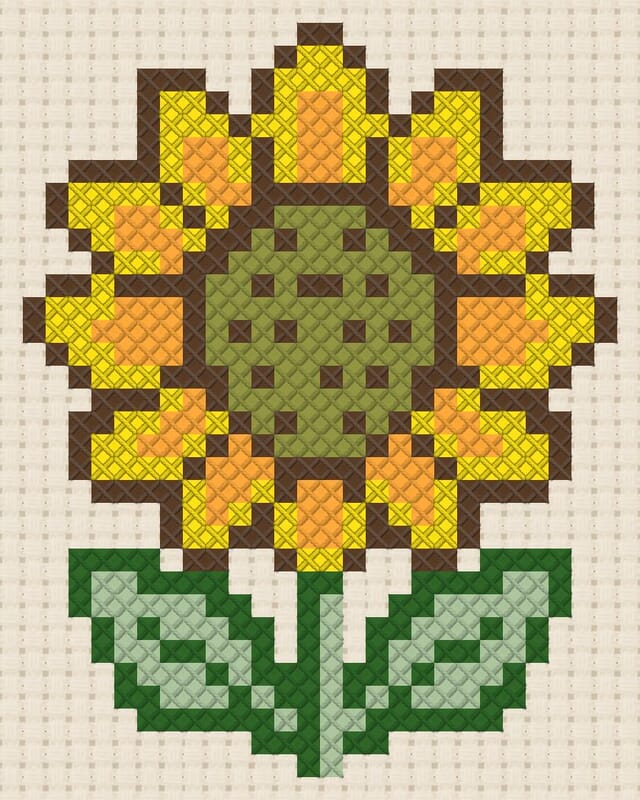 Sunflower finished in cross stitch on Aida cloth