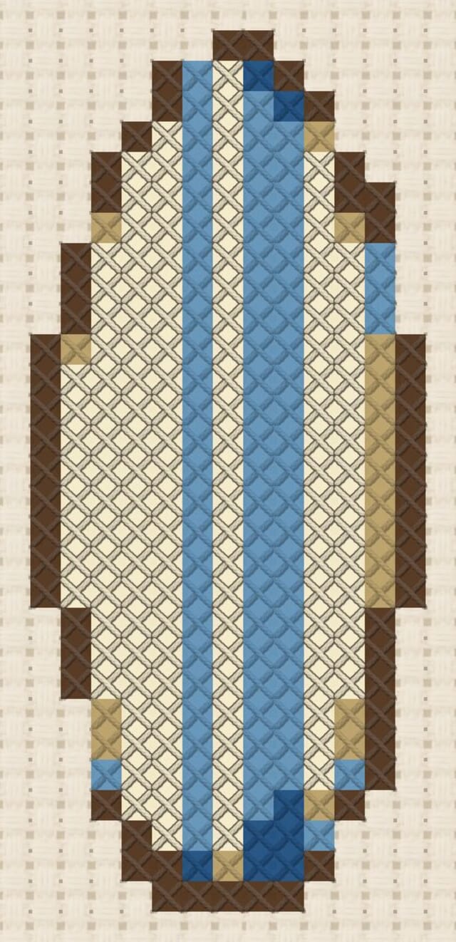 Surfboard finished in cross stitch on Aida cloth