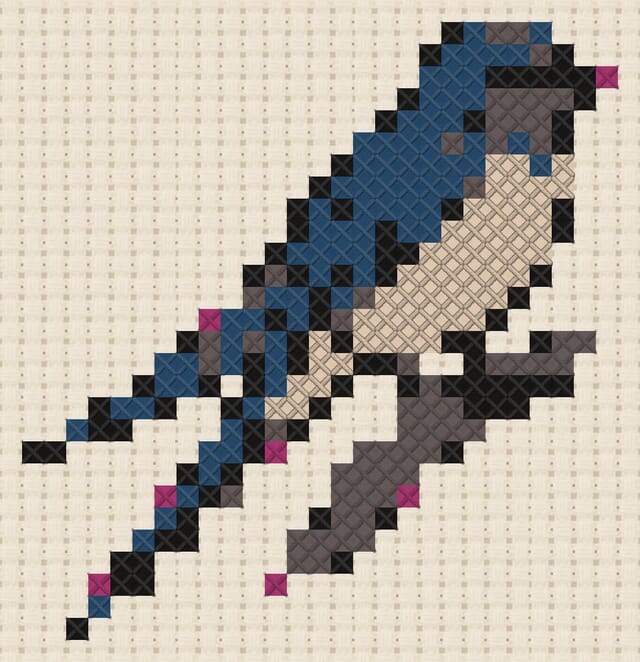 Swallow finished in cross stitch on Aida cloth