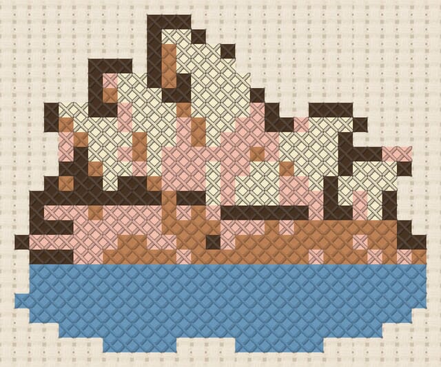 Sydney Opera finished in cross stitch on Aida cloth