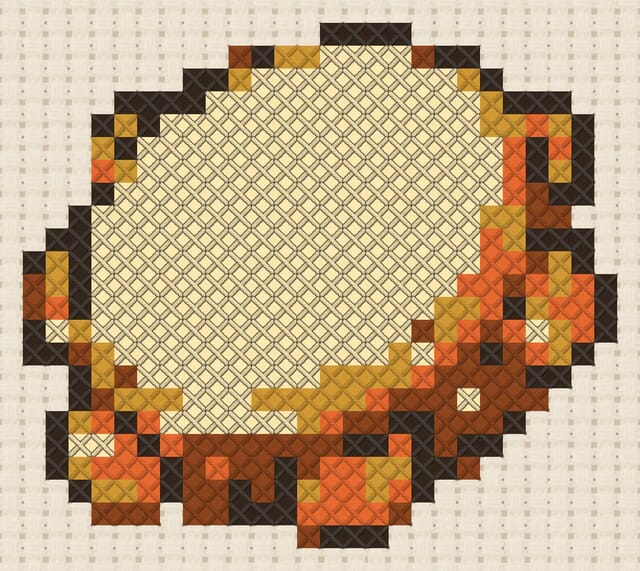 Tambourine finished in cross stitch on Aida cloth