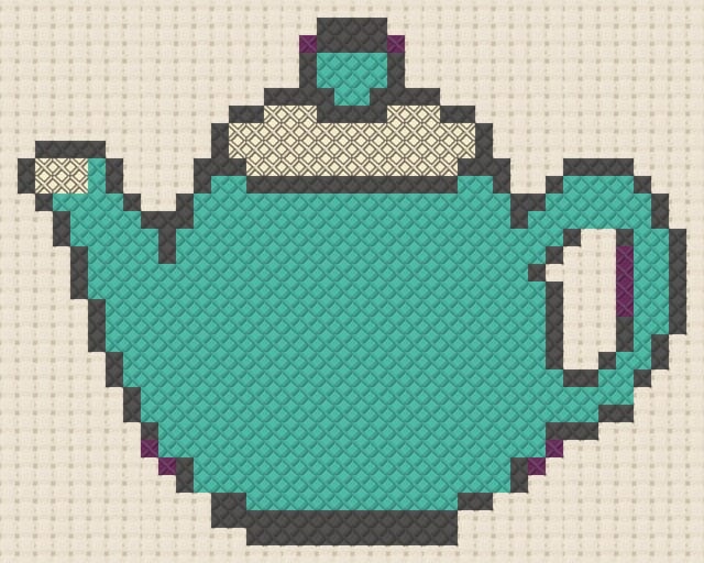 Teapot finished in cross stitch on Aida cloth