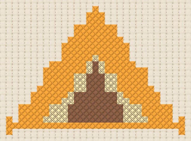 Tent finished in cross stitch on Aida cloth