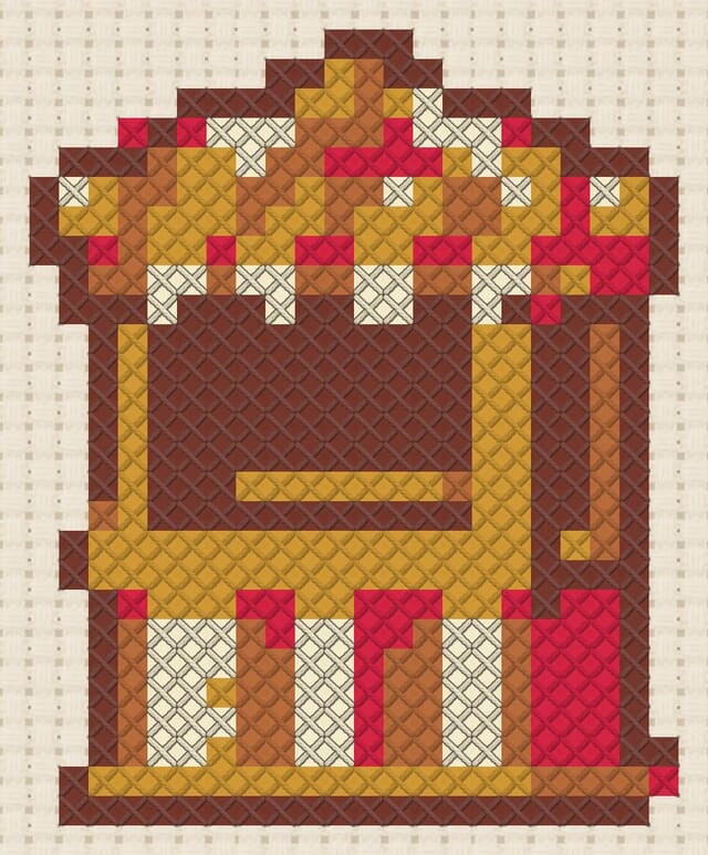 Ticket booth finished in cross stitch on Aida cloth