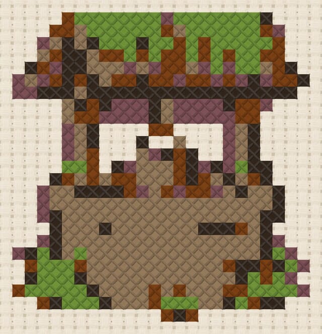 Tiny well finished in cross stitch on Aida cloth