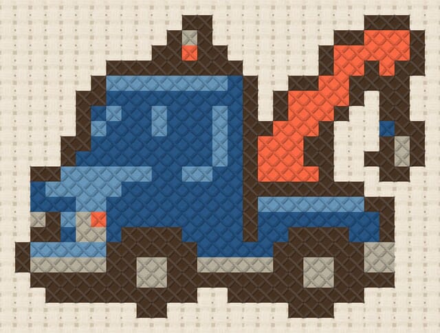 Tow truck finished in cross stitch on Aida cloth