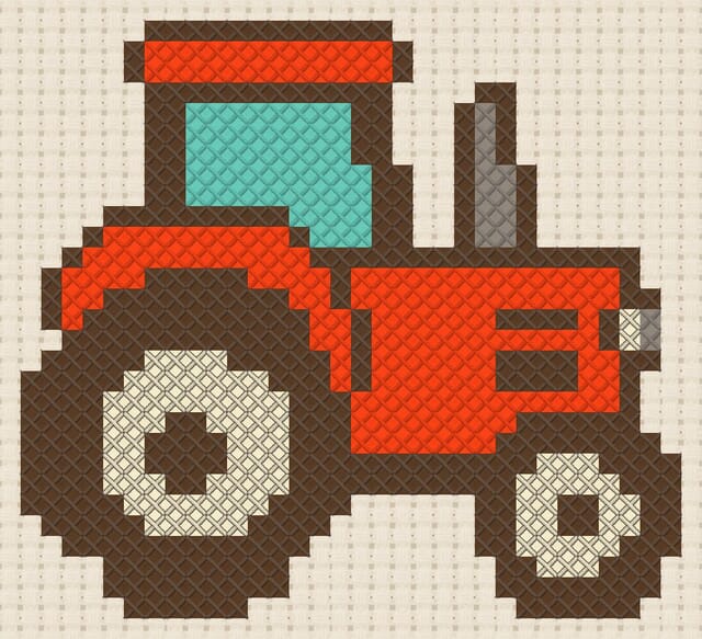 Tractor finished in cross stitch on Aida cloth