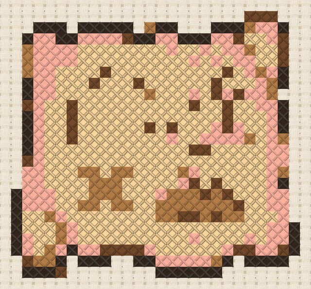 Treasure map finished in cross stitch on Aida cloth