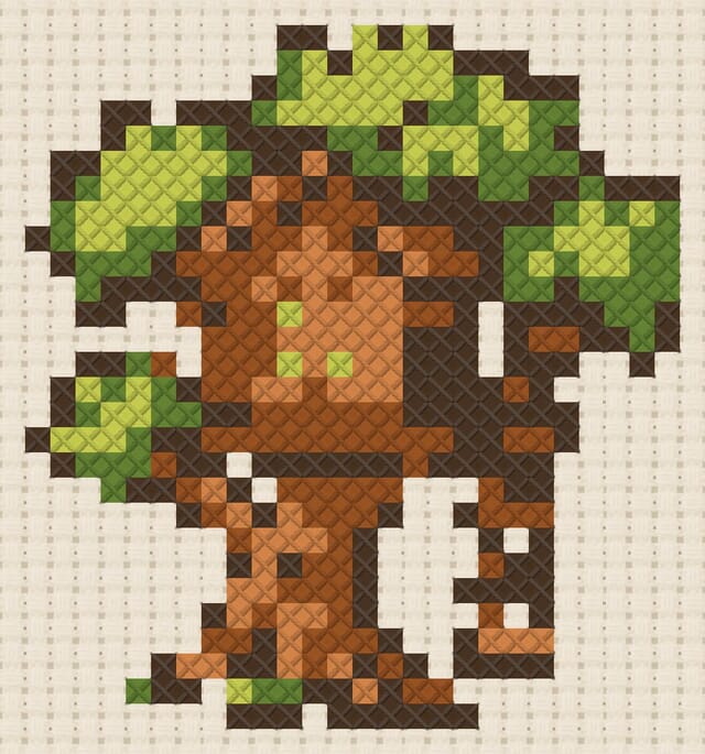 Treehouse finished in cross stitch on Aida cloth