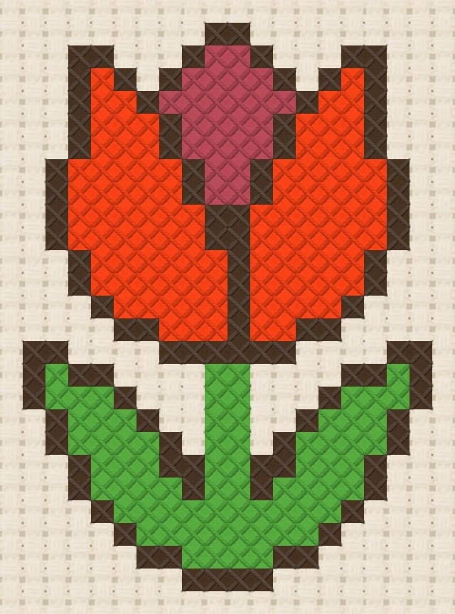 Tulip finished in cross stitch on Aida cloth