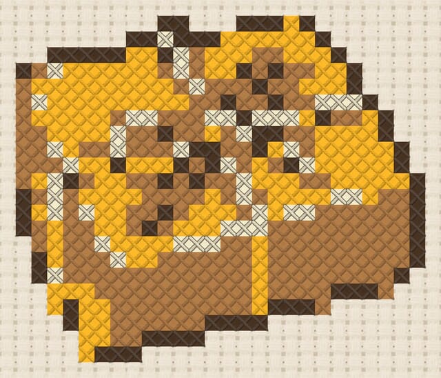Twine parcel finished in cross stitch on Aida cloth
