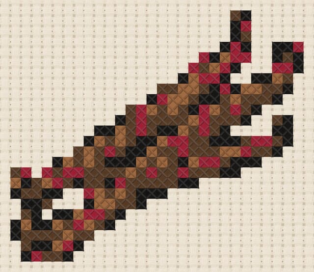 Vanilla pods finished in cross stitch on Aida cloth