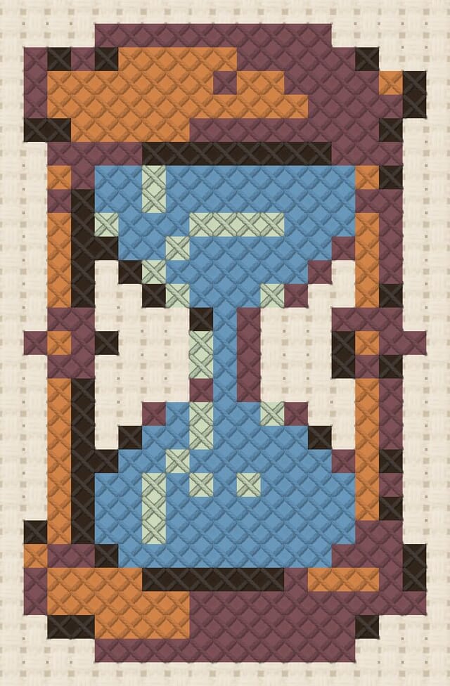 Water clock finished in cross stitch on Aida cloth