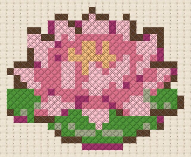Water lily finished in cross stitch on Aida cloth