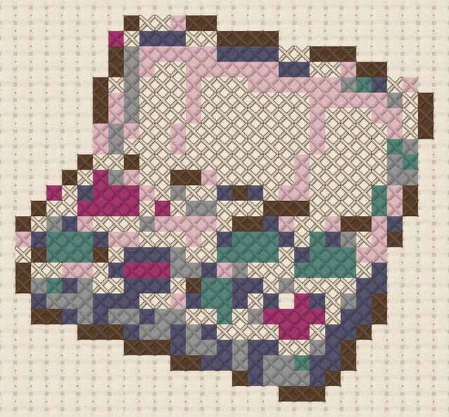 Watercolor tin finished in cross stitch on Aida cloth