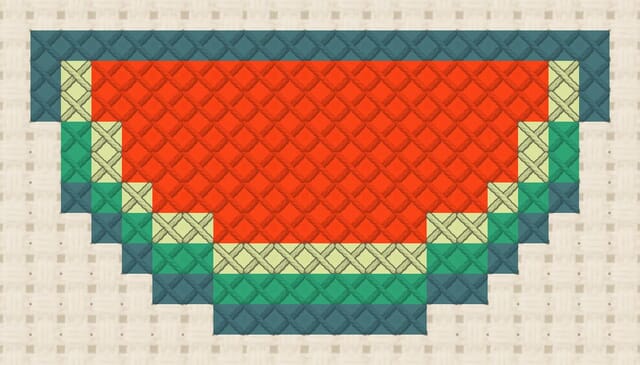 Watermelon finished in cross stitch on Aida cloth