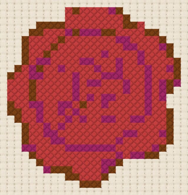 Wax seal finished in cross stitch on Aida cloth
