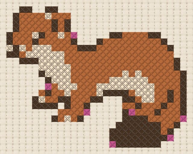 Weasel finished in cross stitch on Aida cloth