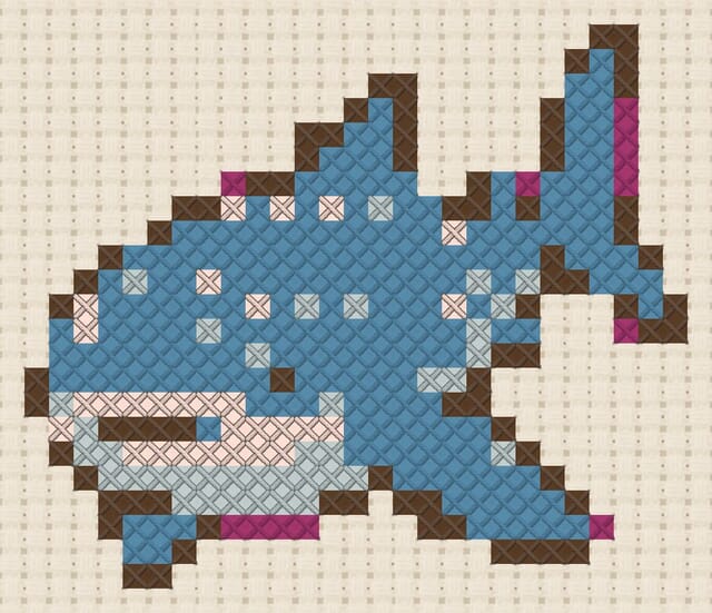 Whale shark finished in cross stitch on Aida cloth