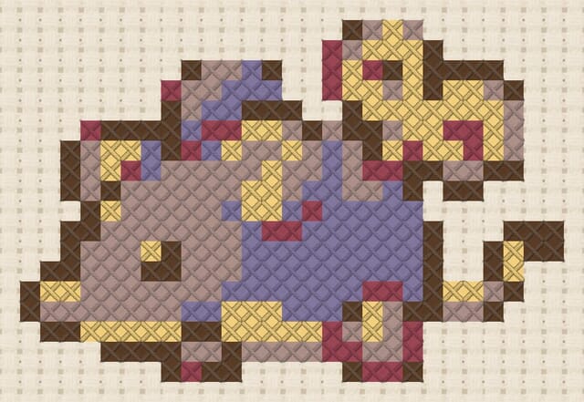 Wind-up mouse finished in cross stitch on Aida cloth