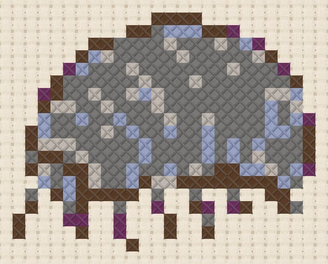 Woodlouse finished in cross stitch on Aida cloth