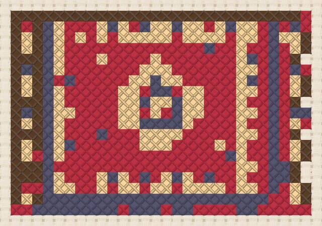 Wool rug finished in cross stitch on Aida cloth