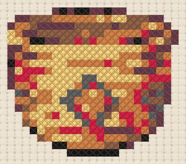 Woven basket finished in cross stitch on Aida cloth
