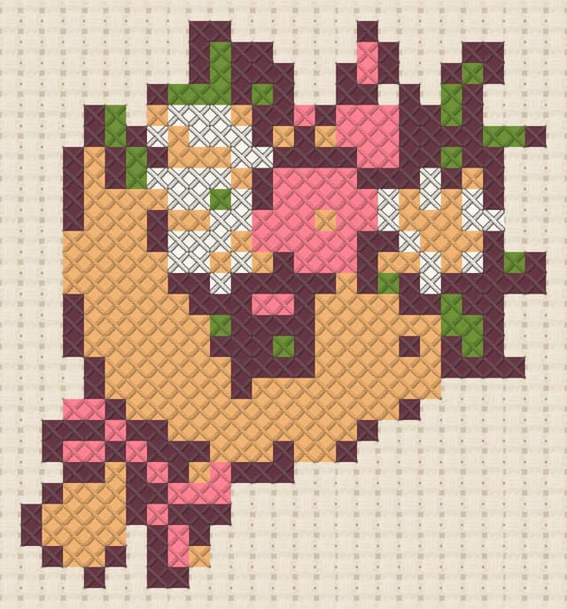 Wrapped bouquet finished in cross stitch on Aida cloth